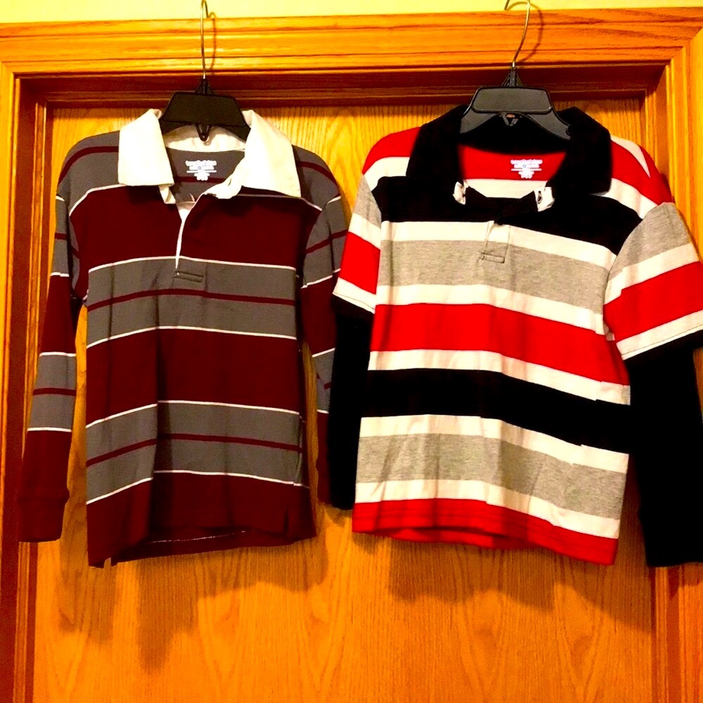 NEW 2 boy’s size 4 Toughskins Long sleeve collar striped soft polo rugby shirts